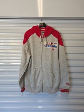Vintage Washington Capitals CCM Distressed Full Zip Hoodie Gray Red NHL L